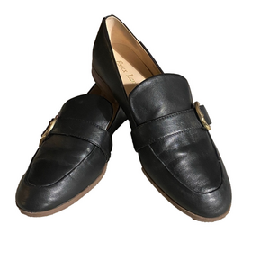 Essex Lane Gemma Black Leather Loafers – Gold Buckle – Sz 9
